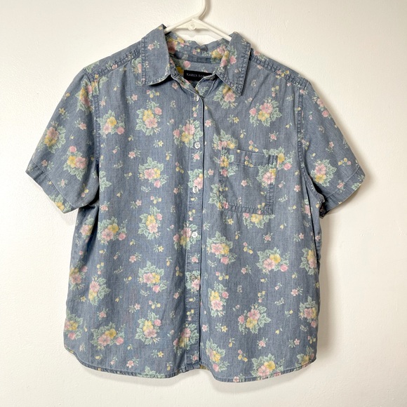 Karen Scott Tops - Karen Scott Flowers Print Button Down Short Sleeves Top Size L